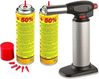 Image de Chalumeau Cuisine Gaz Rechargeable + Recharges Flamme Réglable pour Crème Brûlée Barbecue Pâtisserie Kemper
