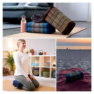 Produktbild von Rechteckiges Yogakissen - 17x34x12cm - Meditationskissen mit Kapok, Stützkissen Bolster, Yoga Pilates Zubehör, Nackenkissen, Thaikissen handgefertigt (Schwarz/Orange)