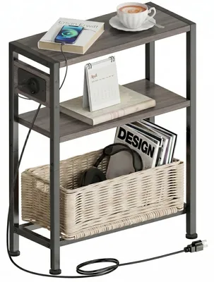 Image de Petite table d'appoint noire avec 3 étagères, idéale pour les petits espaces