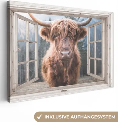 Obrázek produktu pro OneMillionCanvasses® - Plátno - Skotský horal - Kráva - Hora - Pohled, nástěnná malba, nástěnné dekorace obrázky do obývacího pokoje, 30x20cm