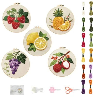 Stickerei-Set für Anfänger, 5 Stück, mit Anleitung, 20 cm