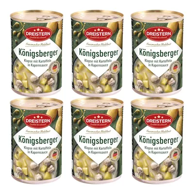 Produktbild von DREISTERN 6x Königsberger Klopse mit Kartoffeln in Kapernsauce 400g Ringpulldose