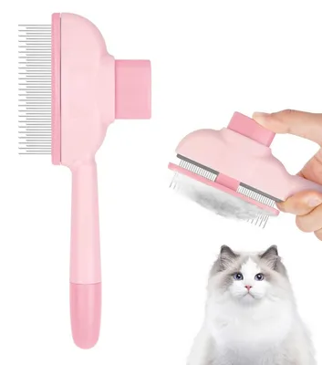 Produktbild von Selbstreinigender Katzenkamm Haarbürste - Rosa - Für Katzen und Hunde - Lange und kurze Zinken - Ergonomischer Griff