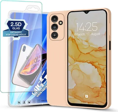 Produktbild von Hülle für Samsung Galaxy A14 5G mit 9H Displayglas Displayschutz Plus Case Cover Bumper Silikon Softgrip Schutzhülle Farbe: Rosa