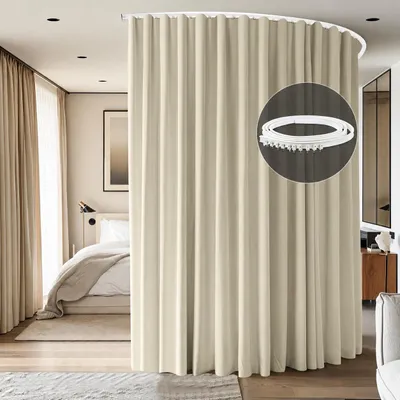 Produktbild von Vorhang Blickdicht Extra Breite Raumteiler, B254xH274cm Gardinen mit Schienensystem für Privatsphäre Wohnzimmer Schlafzimmer, Beige