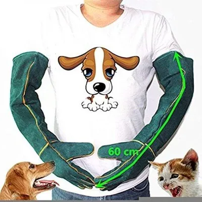 Produktbild von Famanu Sicherheitshandschuhe Ultra Lange Leder Schutzhandschuhe für Haustiere - für Hunde, Katzen, Reptilien