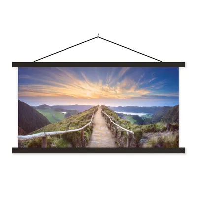 Produktbild von MuchoWow® Textilposter Berge - Natur - Weg 90x45 cm mit schwarzem Rahmen - Klemmleisten