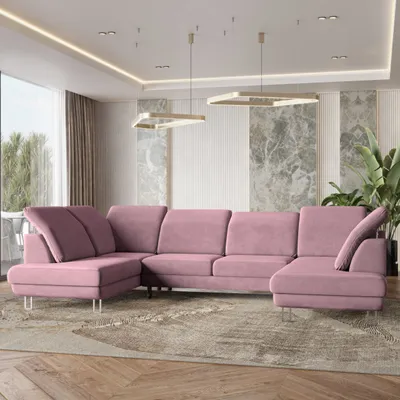 Zdjęcie produktu dla Masseno Narożnik TERAMO z funkcją spania i pojemnikiem na pościel Kształt U, Rozkładana sofa, Rogówka - Pudrowy róż, MONOLITH 62