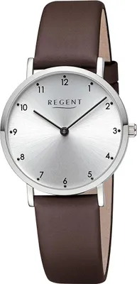 Produktbild von Regent Damenuhr Edelstahl-Armbanduhr Analog Lederarmband braun D2URBA861