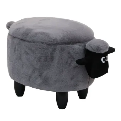 Produktbild von SVITA ANIMAL STORAGE Kinderhocker Tierhocker mit Stauraum gepolsterter Hocker mit Holzbeinen Grau Tier-Motiv Schaf