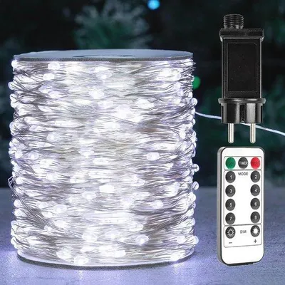 Productafbeelding van Lange Koud Wit Lichtsnoer met 300 LED's voor Decoratie - 30 Meter met Afstandsbediening en 8 Verlichtingsmodi