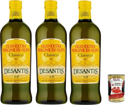 Produktbild von De Santis Olio extravergine di oliva Classico, Extra Natives nativ Olive Olivenöl 1L olio di oliva, 3x 1Lt + Italian Gourmet polpa 400g