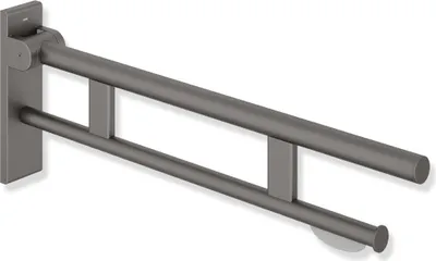 Produktbild von HEWI Stützklappgriff Duo, Design B des Systems 900, mit WC-Papierhalter, in HEWI Farbe SC (Dunkelgrau Perlglimmer tiefmatt)