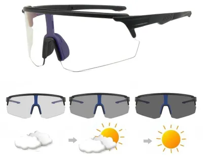 Produktbild von XFSRG Fahrradbrille Selbsttönend Sportbrille mit Panoramascheibe Photochrome Fahrradbrille Selbsttönende Sonnenbrille Fahrrad UV400 Laufbrille Rennrad Brille für Damen und Herren