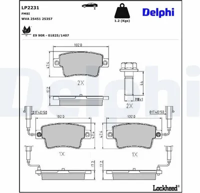 Produktbild von DELPHI Bremsbeläge Satz Hinten Bremsklötze für FIAT PUNTO EVO (199) LP2231