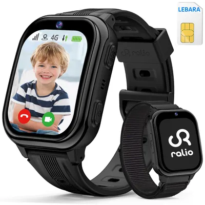 Produktbild von Ralio R5 Plus Smartwatch Kinder mit Lebara SIM-Karte & gebogenem Ultra-HD-Display, Schwarz GPS Tracker Kinderuhr für Mädchen Jungen – ideales Geschenk