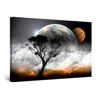 Obrázek produktu pro Startonight Obrazy - Měsíc a strom - Obrazy na plátně Moderní umění, Obrazy na zeď XXL 80 x 120 cm, Obraz Den Noc