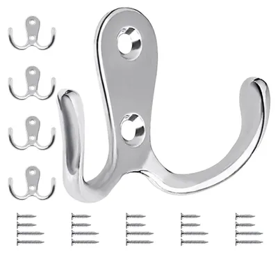 Produktbild von 5 Stück Kleiderhaken Silber Garderobenhaken Vintage Doppelhaken Wandhaken Metall Retro Haken zum Schrauben für Küche Badezimmer Wand
