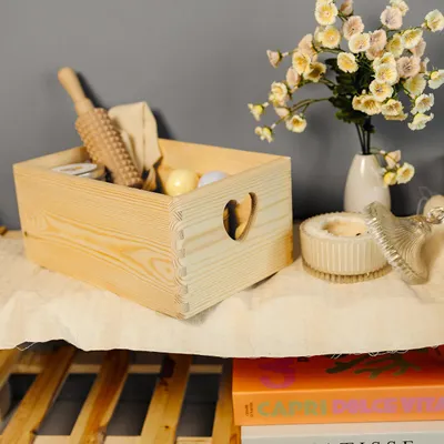 Immagine prodotto di Creative Deco Grande Scatola in Legno | 30 x 20 x 13 cm | Scatole con Maniglie a Cuore Portaoggetti Portagiochi | Ideale per Decoupage Documenti