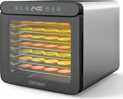 Obrázok produktu pre COSTWAY 600W dehydrátor so 7 zásobníkmi z nehrdzavejúcej ocele, 24H časovačom a teplotou 30-75 ℃, dehydrátor na mäso, zeleninu a ovocie 34x40,5x32cm
