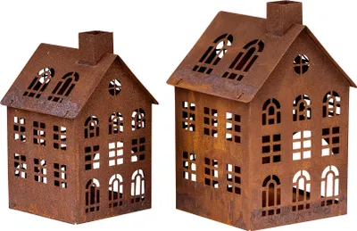 Produktbild von 2er Set Laterne Haus H19-23cm Metall Rost Deko Windlicht Shabby Chic Vintage