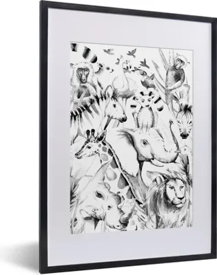 Produktbild von MuchoWow® Gerahmtes Poster Aquarelle - Tiere - Dschungel - Pastell - Jungen - Mädchen - Kinder 30x40 cm - Poster mit Schwarzem Bilderrahmen Wandposter Rahmen Foto Bilder - Wandposter Schlafzimmer