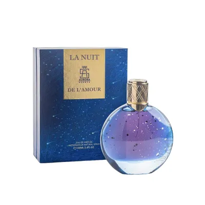A perfume bottle and its box are displayed against a white background.