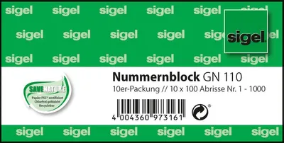 Zdjęcie produktu dla SIGEL GN110 Numerator - 1-1000, 5 różnych kolorów, 105x50 mm, 10 x 100 arkuszy