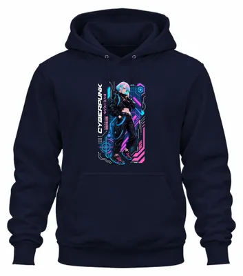 Immagine prodotto di Felpa con cappuccio, stile cyberpunk, con grafica ispirata all'anime, abbigliamento tecnico, Giappone, anni 2000, manga, colore blu navy, taglia M