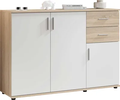 Produktbild von Kommode Debby 3 Türen und 2 Schubladen - weiß/Eiche