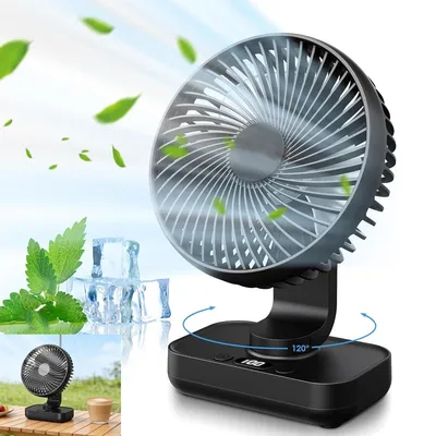 Produktbild von Mini Ventilator USB Wiederaufladbar, 5 Stufen, LED Display, 2000mAh, Automatisch Schwenkbar, 36dB Leise, 6-8h Laufzeit, Tischlüfter