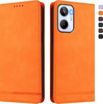 Produktbild von Hülle für Realme 10 4G, Retro Kunstleder Ständer Klapphülle mit Kartenfächer und Magnetische Orange