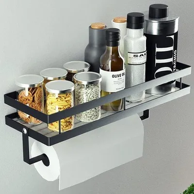 Produktbild von Unyqoos® Kräuterregal mit Rollenhalter – 35 cm Edelstahl, wand- oder Schrankmontage, bohrfrei oder verschraubbar, Tragkraft 10 kg