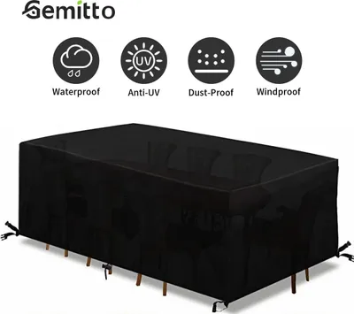 Produktbild von GEMITTO Tischabdeckung 240×160×80 cm – Wetterfeste Garten-Tischhaube mit Kordelzug | UV-beständige & wasserdichte Schutzhülle für Outdoor-Möbel