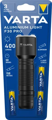 Produktbild von Varta F30 Pro, Taschenlampe, Schwarz, Aluminium, Polycarbonat (PC), Gummi, Silikon, Tasten, 1 m, LED