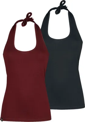 Produktbild von RED by EMP Damen Doppelpack Neckholder Tops schwarz/bordeaux 3XL