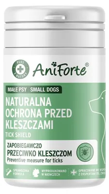 Obrázek produktu pro AniForte Ochrana proti klíšťatům pro malé psy do 10 kg, 60 kapslí – podporuje ochranu před klíšťaty, přírodní a účinný, pivovarské kvasnice a vitamín B