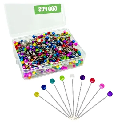 Produktbild von Stecknadeln mit Kopf, 600 Stück - 38 mm bunte Glaskopfnadeln aus Edelstahl