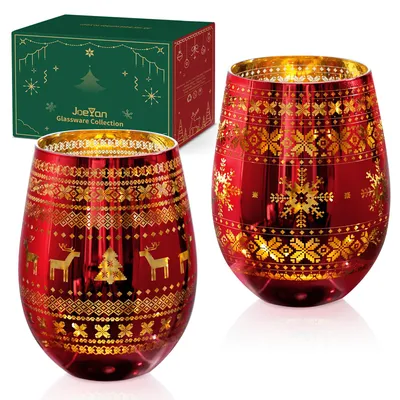 2er-Set Weihnachts-Weingläser, 540 ml, rot, mit Weihnachtsbaum-Motiv