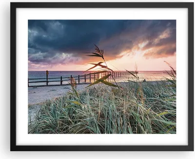 Produktbild von Gerahmtes Poster - Schwarzer Rahmen - Strand Gras Horizont - 50x40 cm - Wand Bild - Wanddeko - Wandbilder - Kunstposter - Wandposter - Bilderrahmen - Bilder - Kunstdruck - P2BAA50x40-4625