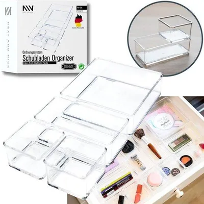 Image de Organiseur de tiroir transparent avec patins antidérapants, disponible en 3 tailles