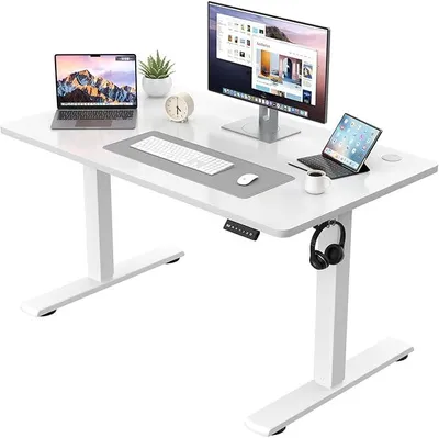 Produktbild von Höhenverstellbarer Schreibtisch KOMPLETTE TISCHPLATTE Elektrischer Schreibtisch Höhenverstellbar mit Memory-Funktion Steh-Sitz Tisch Computertisch 110 x 53 cm Weiß