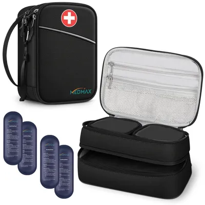Produktbild von Kühltasche für Insulin mit 4 Kühlakkus - Medikamententasche, Notfalltasche, Schwarz