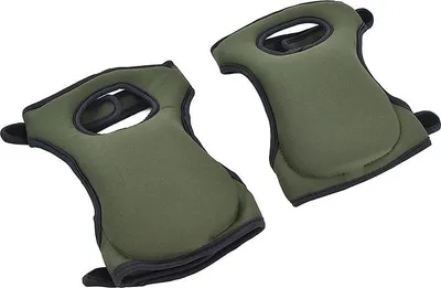 A pair of green knee pads on a white background.