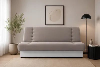 Produktbild von MOEBLO Schlafsofa CYPRUS – Sofa Kippsofa Klappsofa Click-Clack Couch für Wohnzimmer Federkern Sofagarnitur Polstersofa mit Bettkasten und Schlaffunktion (BxHxT): 192x85x92 cm (Beige + Weiß - Soro 13 + Soft 17 Kunstleder)