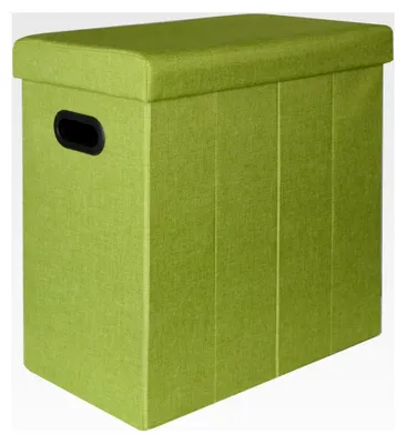 Produktbild von Faltbarer Wäschekorb 70L - Wäschetruhe mit Deckel und Griffen - Wäschesammler in Leinenoptik Grün - Wäschebox für Badezimmer und Schlafzimmer - stabiler Wäschekorb für Schmutzwäsche
