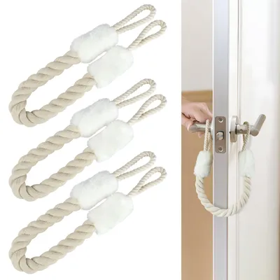 Produktbild von Set mit 3 Türgriffstoppern, Fingerschutz aus Baumwolle für Türkordeln, 60 cm Fingerschutz für Türen, Türgriffstopper aus Stoff für Haustiere und Kinder (weiß)