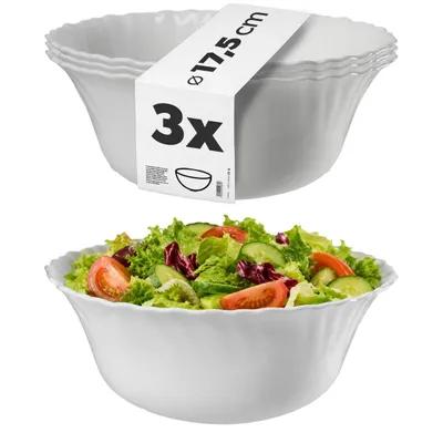 Imagen del producto de KADAX, juego de 3 cuencos, diámetro 17,5 cm. Cuencos de vidrio templado, ideales para ensalada, fruta, postre, cereales, sopa, aperitivos. Aptos para lavavajillas (blancos)