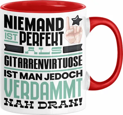 Produktbild von Gitarrenvirtuose Geschenk Tasse Lustige Geschenkidee für Gitarrenvirtuose Geburtstag Kaffee-Becher Niemand Ist Perfekt Aber Als Gitarrenvirtuose Ist Man Nah Dran (Rot)