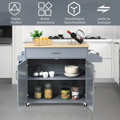 Immagine prodotto di Carrello portaoggetti con ruote per isola da cucina, grande mobiletto 116 x 40 x 85 cm grigio + naturale